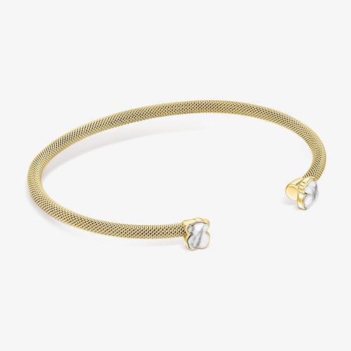 Pulsera estrecha de acero IP dorado y howlita Mesh Color