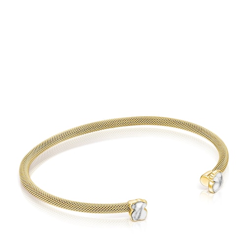 Pulsera estrecha de acero IP dorado y howlita Mesh Color