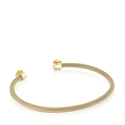 Pulsera estrecha de acero IP dorado y howlita Mesh Color