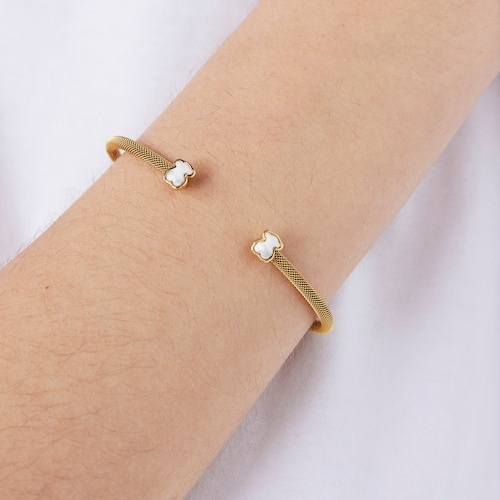 Pulsera estrecha de acero IP dorado y howlita Mesh Color