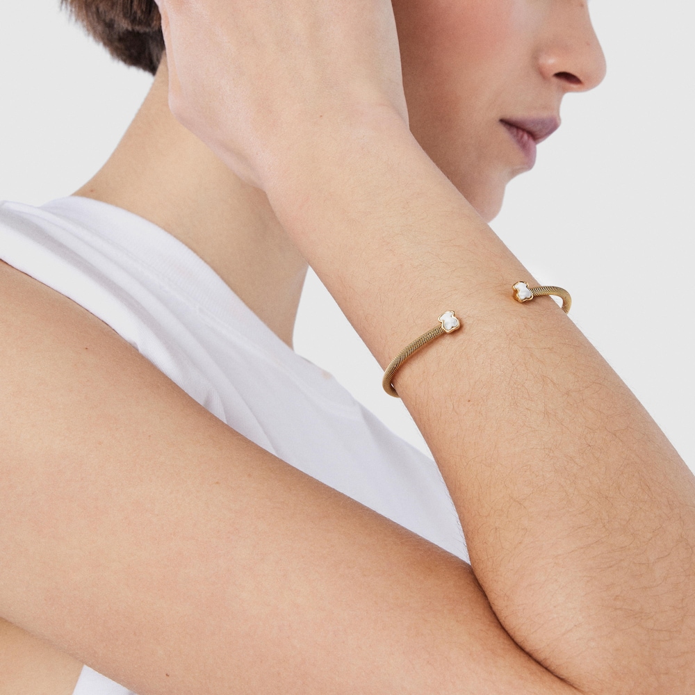 Fine gold-colored IP Steel Mesh Color Bracelet with Howlite