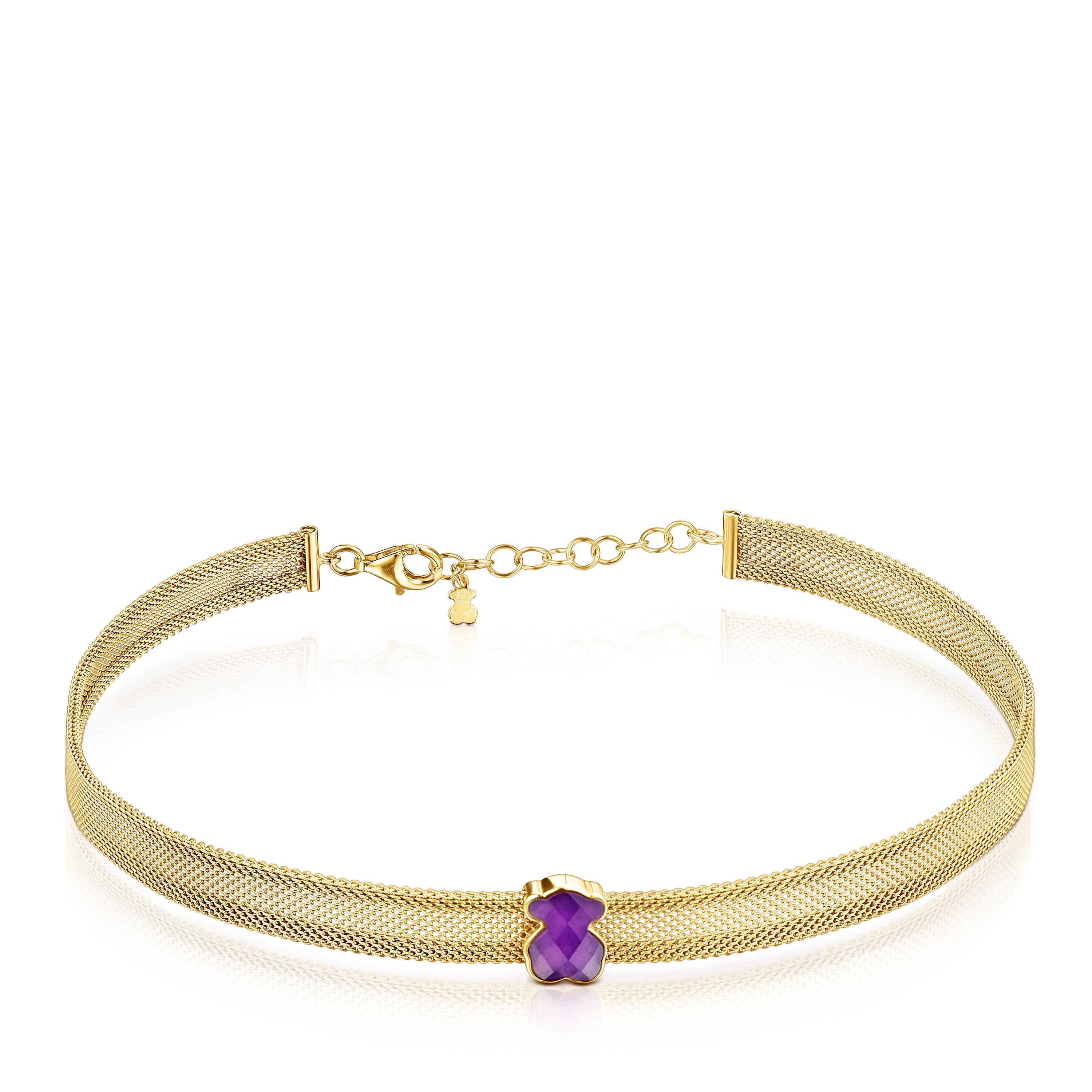 Gold-colored IP Steel Mesh Color Necklace with Amethyst