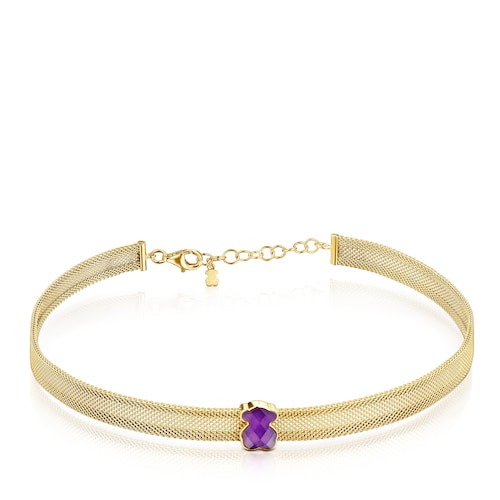 Collar de acero IP dorado y amatista Mesh Color image number 0