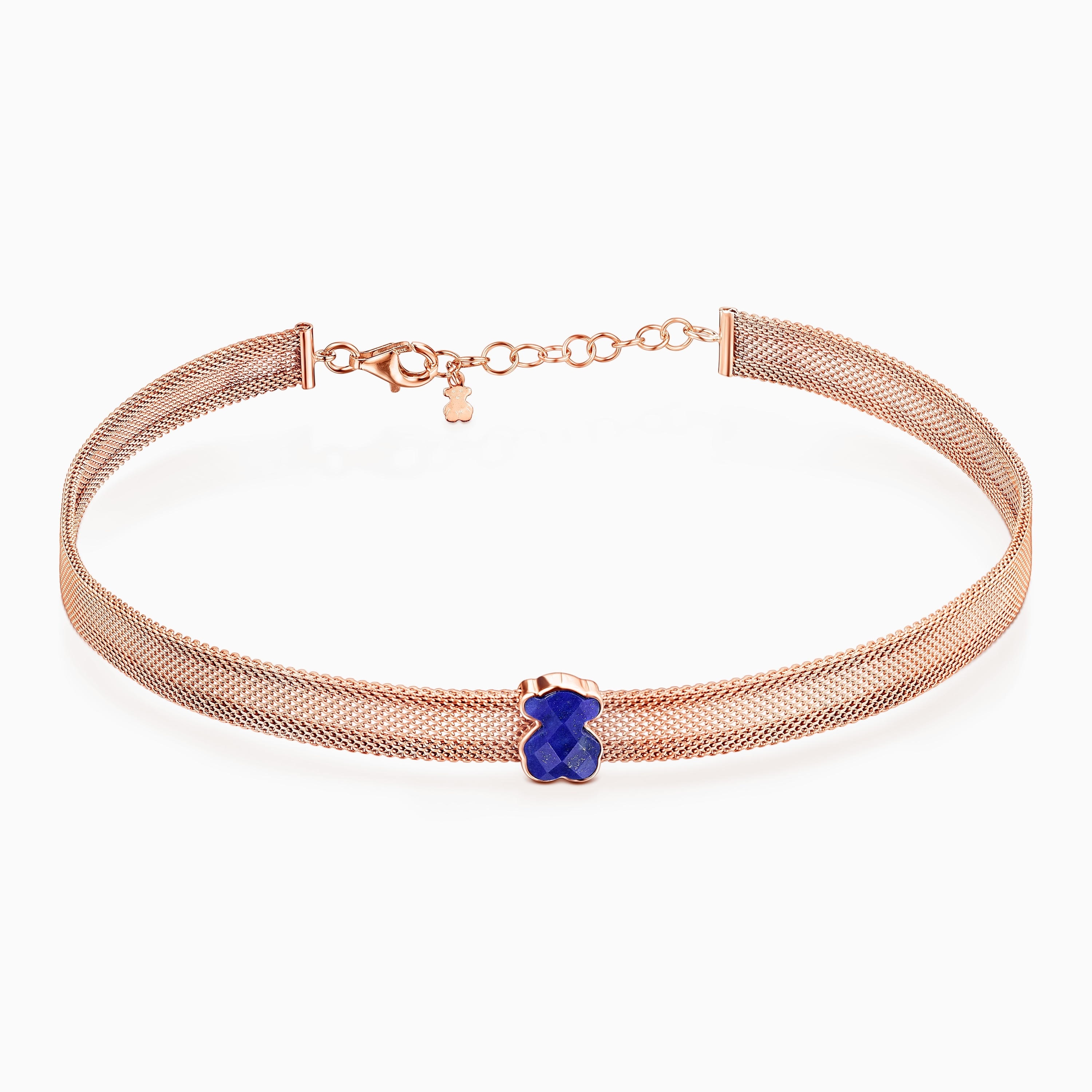 Rose IP Steel Mesh Color Necklace with Lapis Lazuli