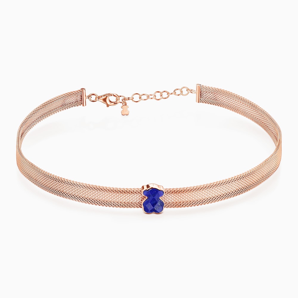 Collar de acero IP rosado y lapisl&aacute;zuli Mesh Color