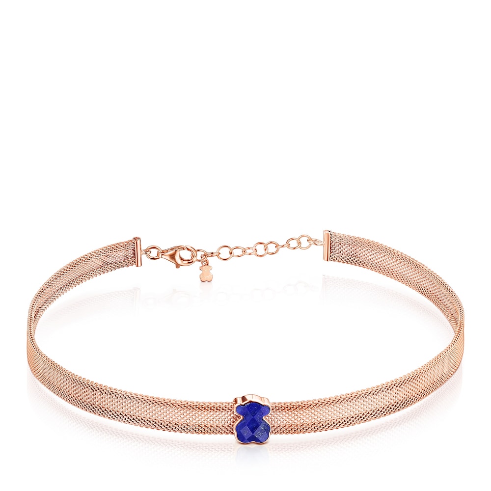 Rose IP Steel Mesh Color Necklace with Lapis Lazuli