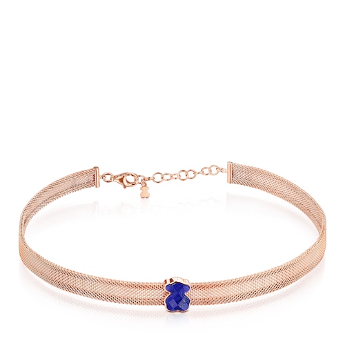 Rose IP Steel Mesh Color Necklace with Lapis Lazuli