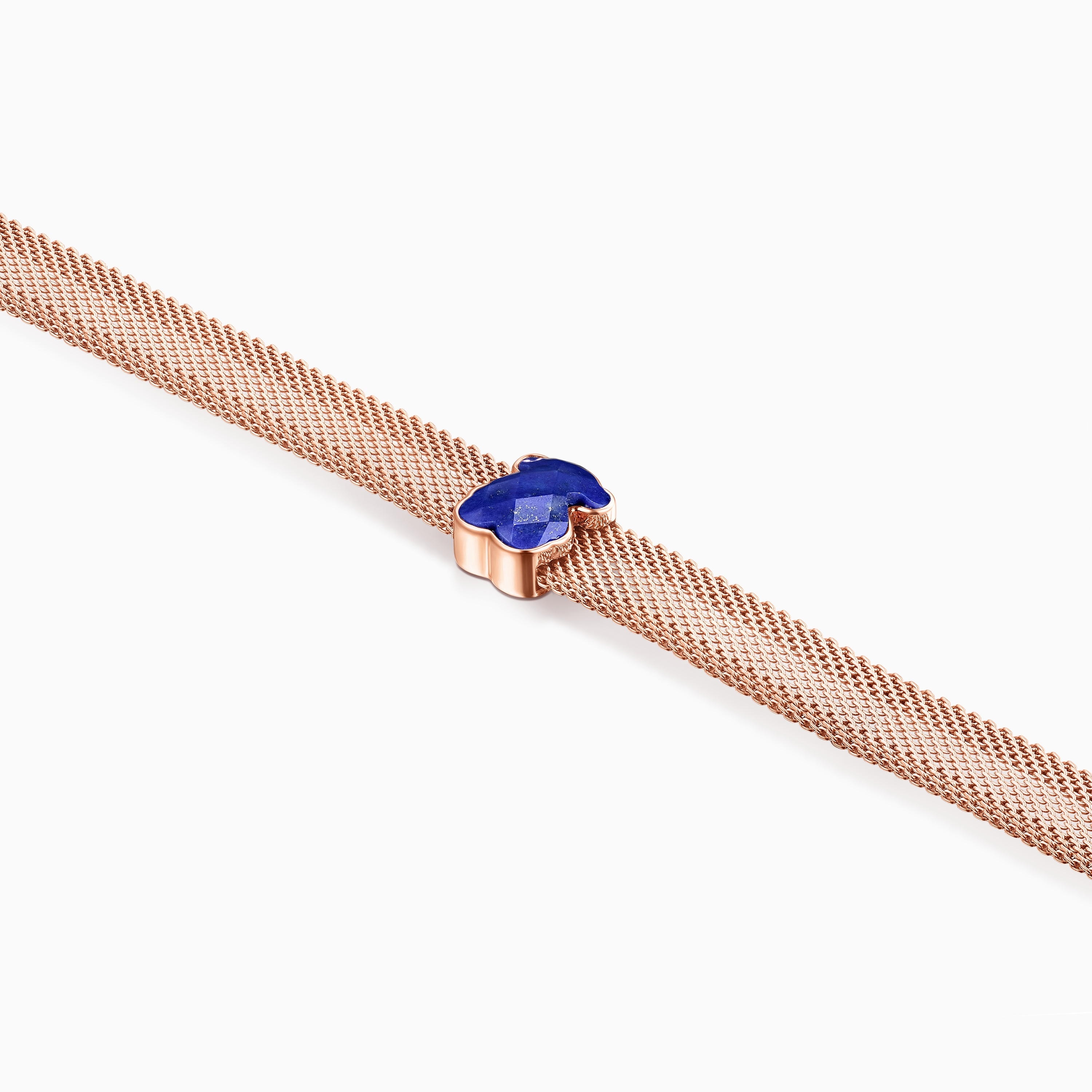 Rose IP Steel Mesh Color Necklace with Lapis Lazuli