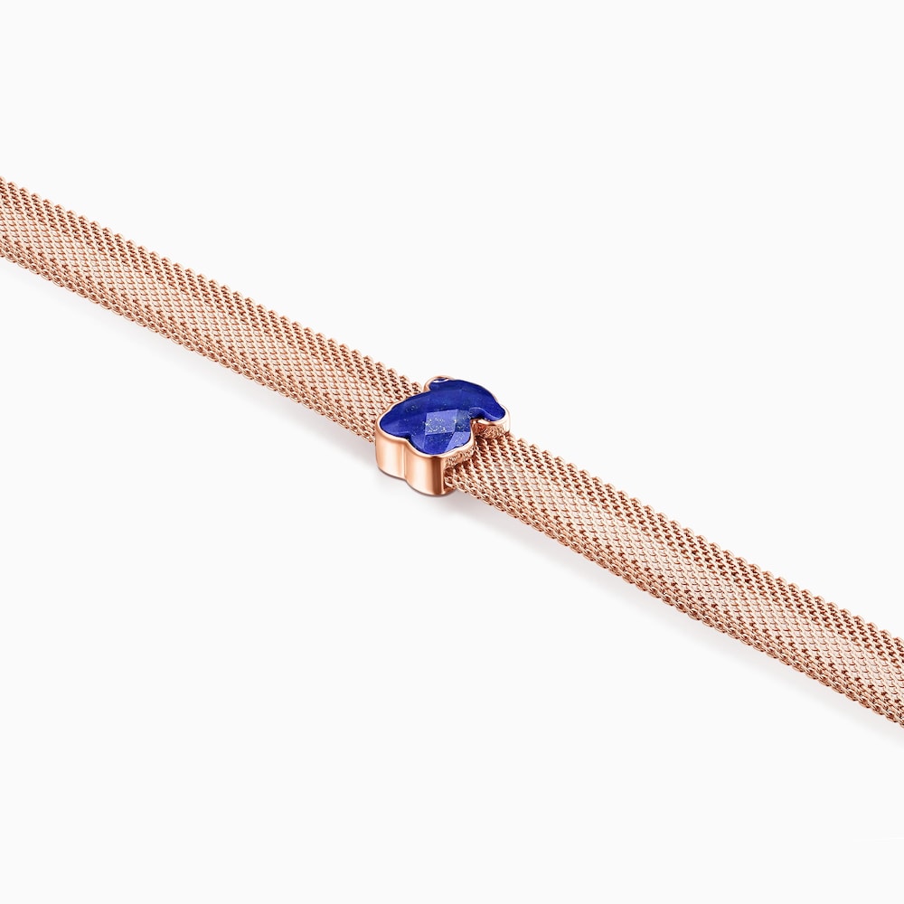 Collar de acero IP rosado y lapisl&aacute;zuli Mesh Color