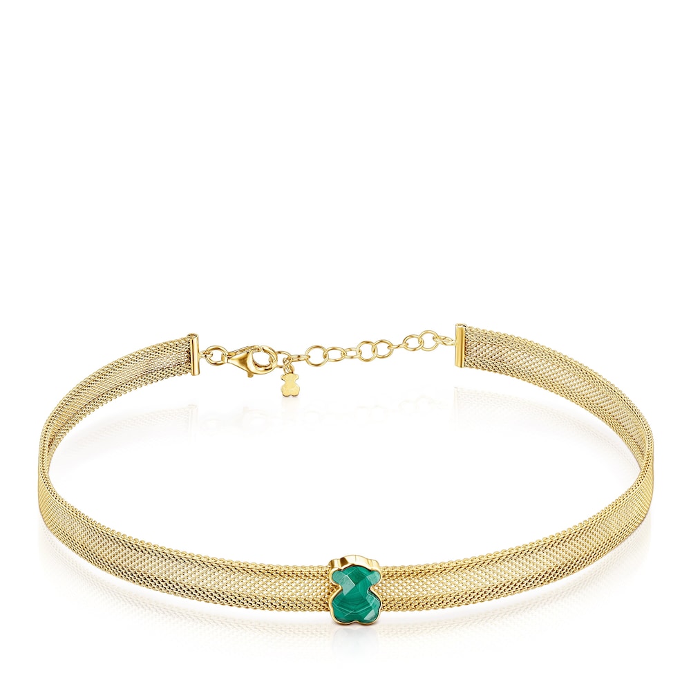 Gold-colored IP Steel Mesh Color Necklace with Malachite