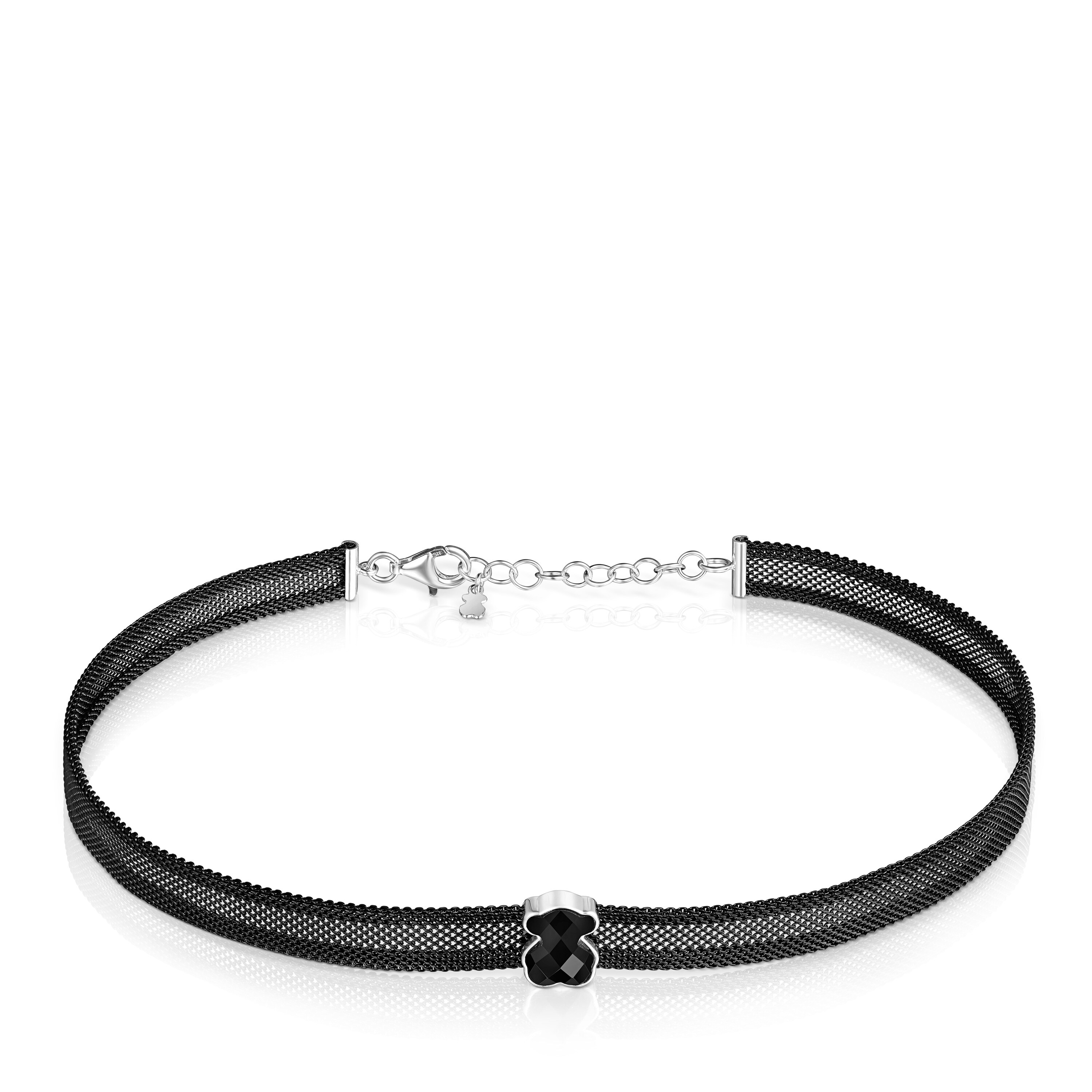 Black IP Steel Mesh Color Necklace with Onyx