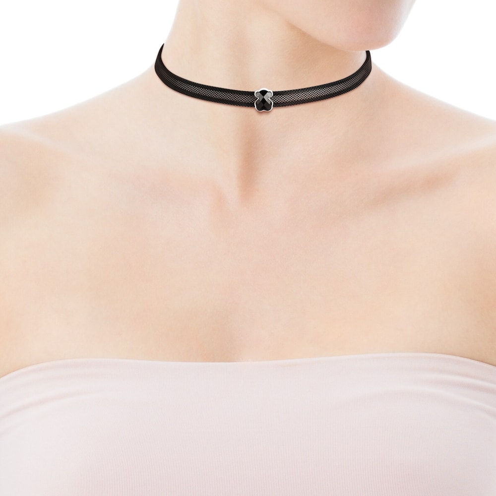 Collar de acero IP negro y ónix Mesh Color Collar de acero IP negro y ónix Mesh Color