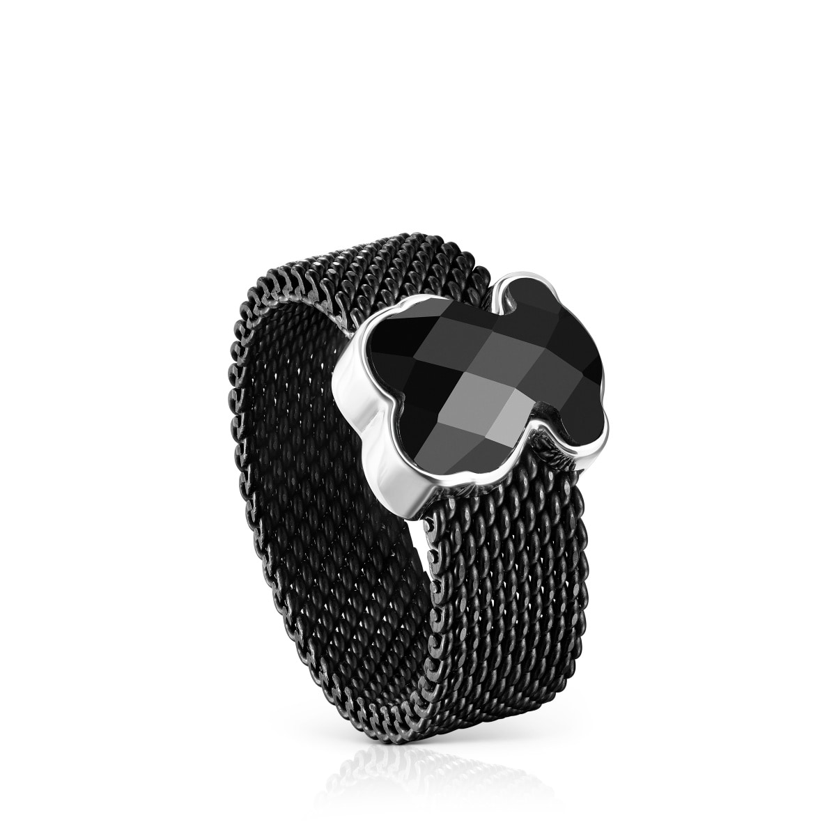 Tous - Anillo De Acero Ip Negro Y Ónix Facetado Motivo Oso Mesh Color Talla 13