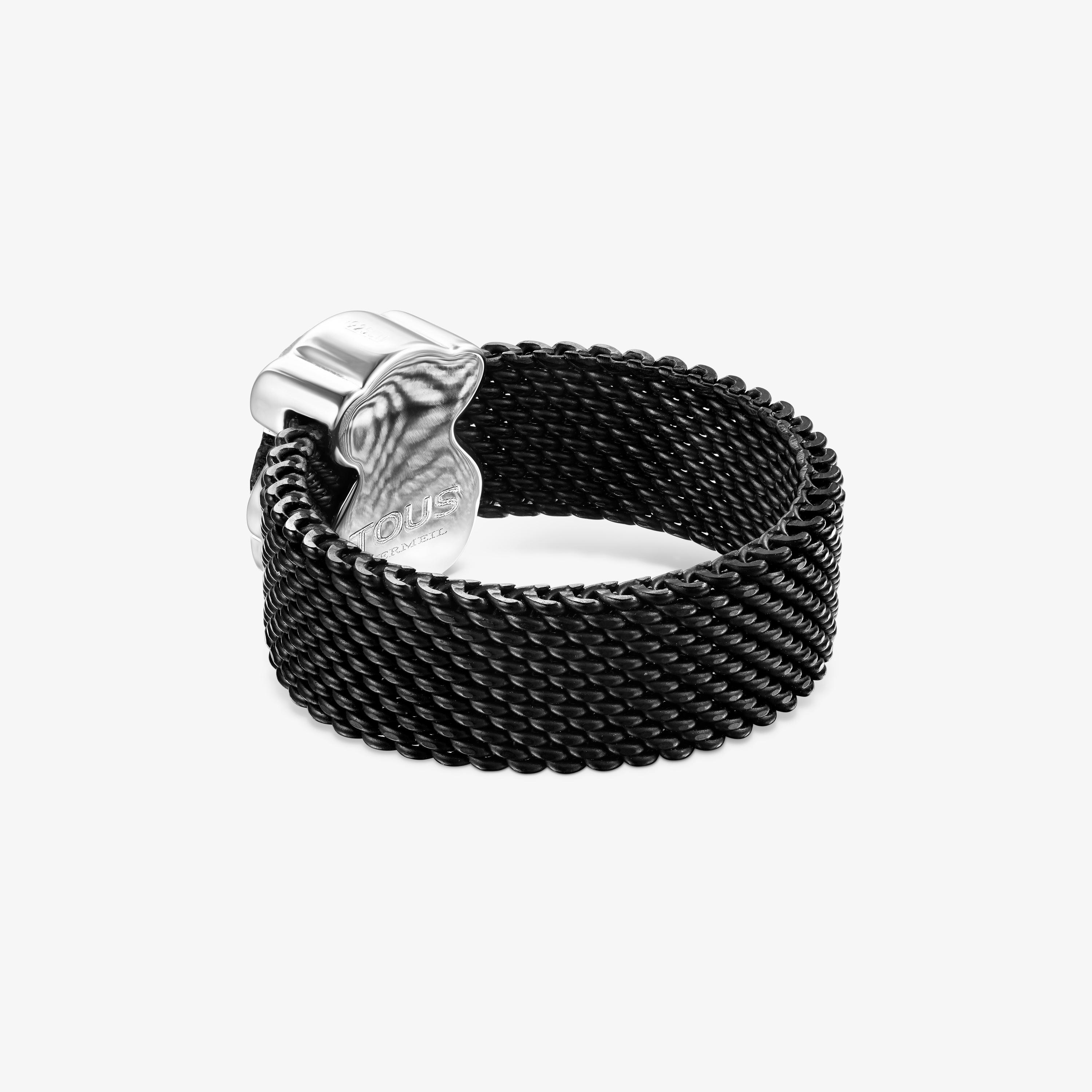 Black IP Steel Mesh Color Ring with Onyx Bear motif