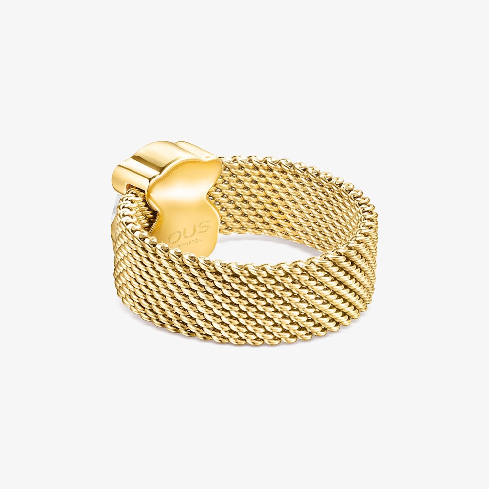 Anel Mesh Color em A&ccedil;o IP dourado e Howlita