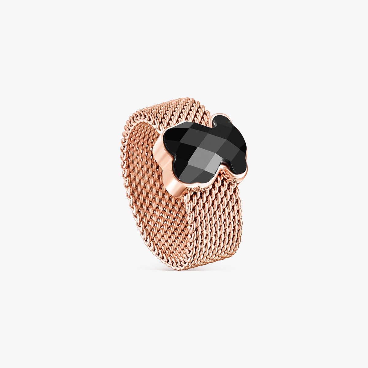 Tous - Anillo De Acero Ip Rosado Y Ónix Facetado Motivo Oso Mesh Color Talla 10