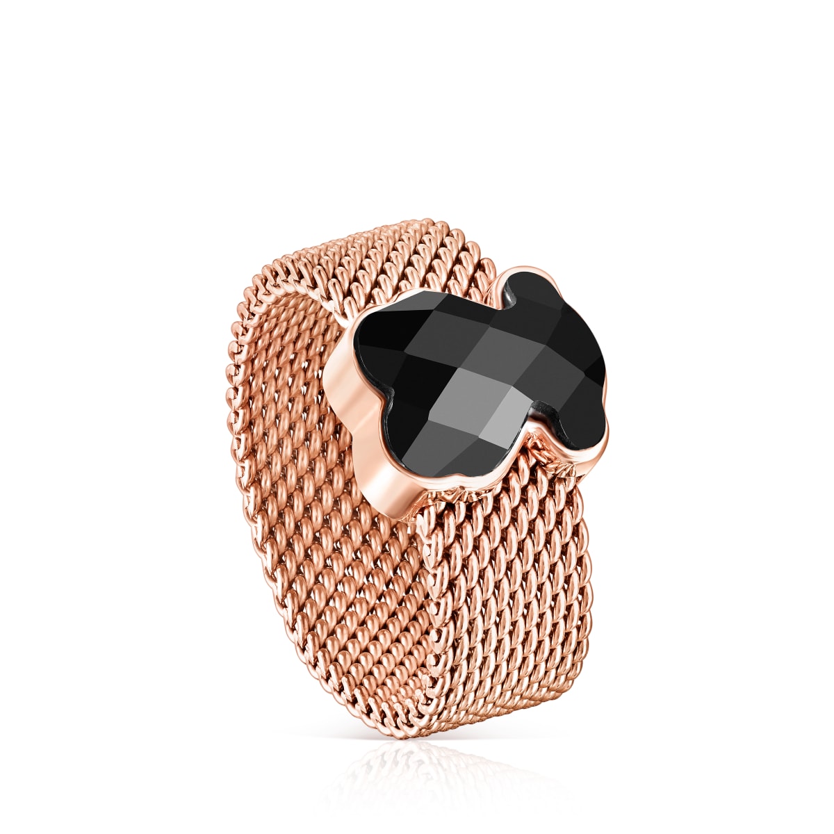 Tous - Anillo De Acero Ip Rosado Y Ónix Facetado Motivo Oso Mesh Color Talla 15