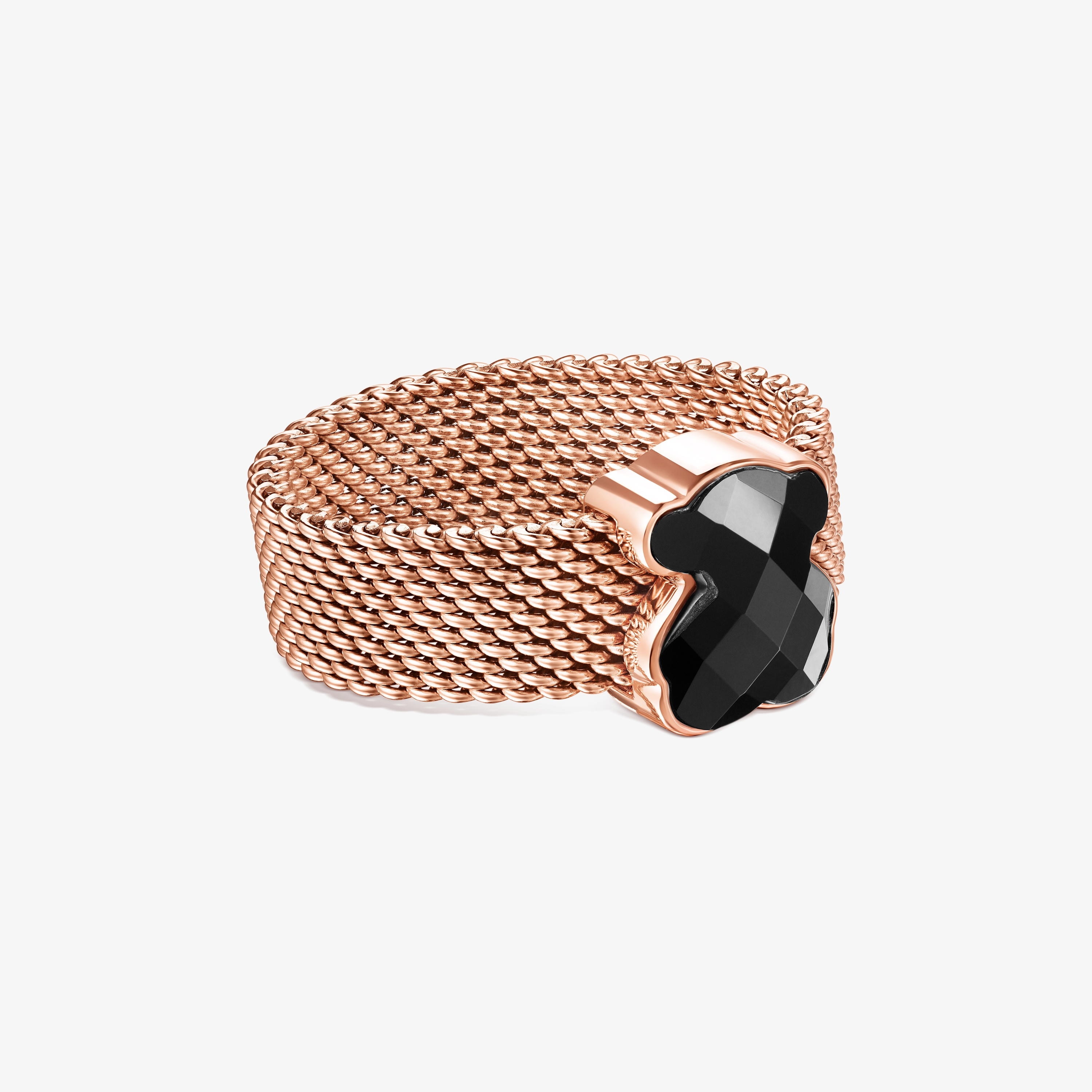 Rose IP Steel Mesh Color Bracelet with Onyx