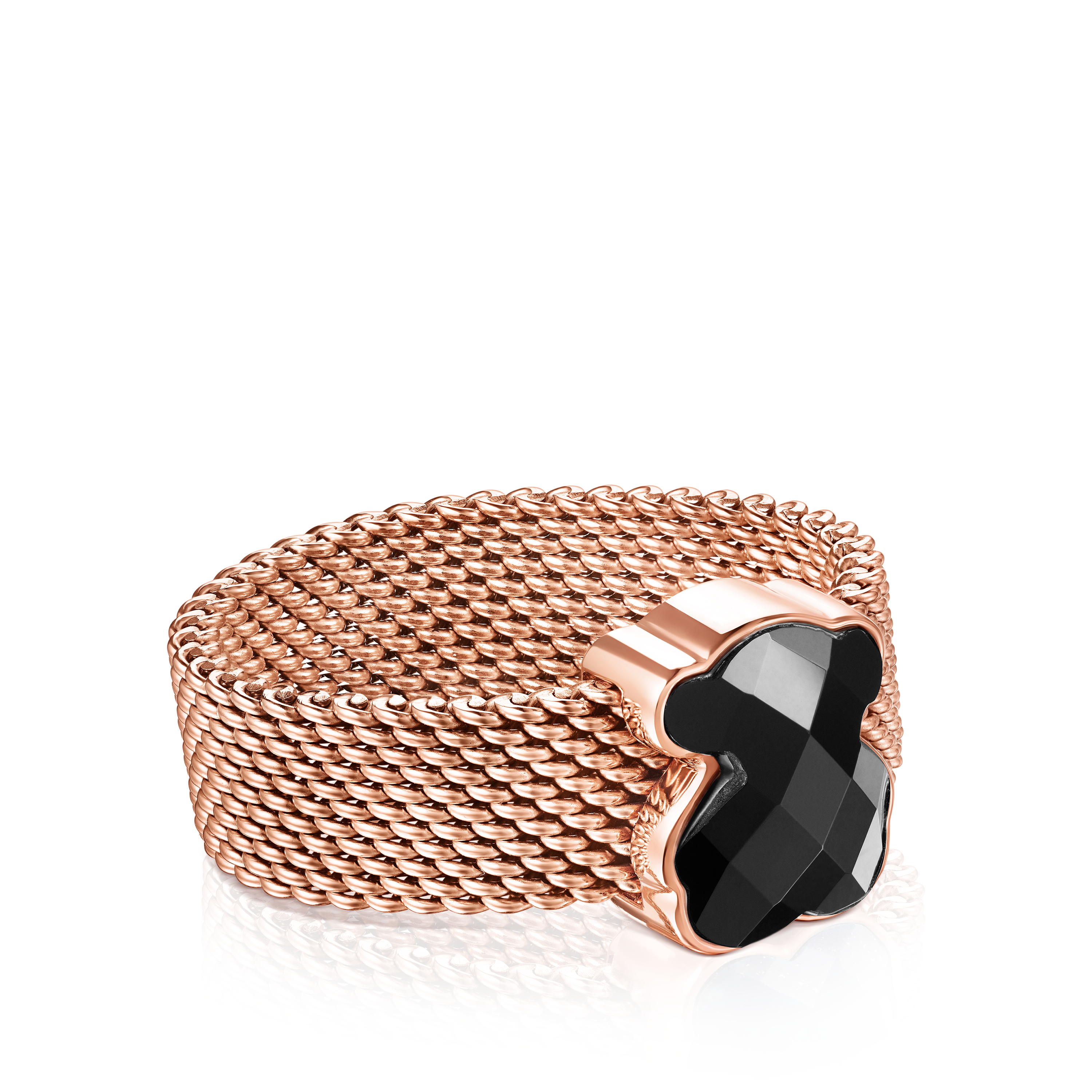 Rose IP Steel Mesh Color Bracelet with Onyx