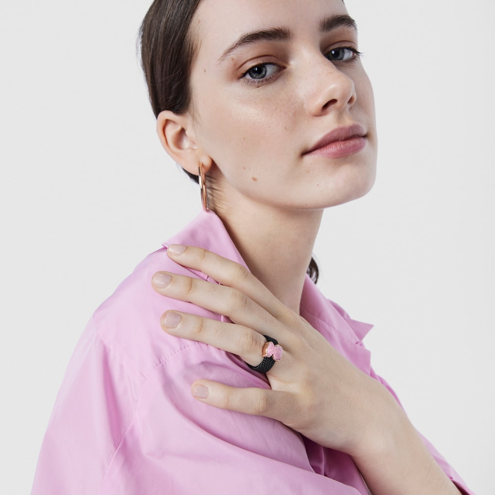 Anel Mesh Color em A&ccedil;o IP preto e Rodonite