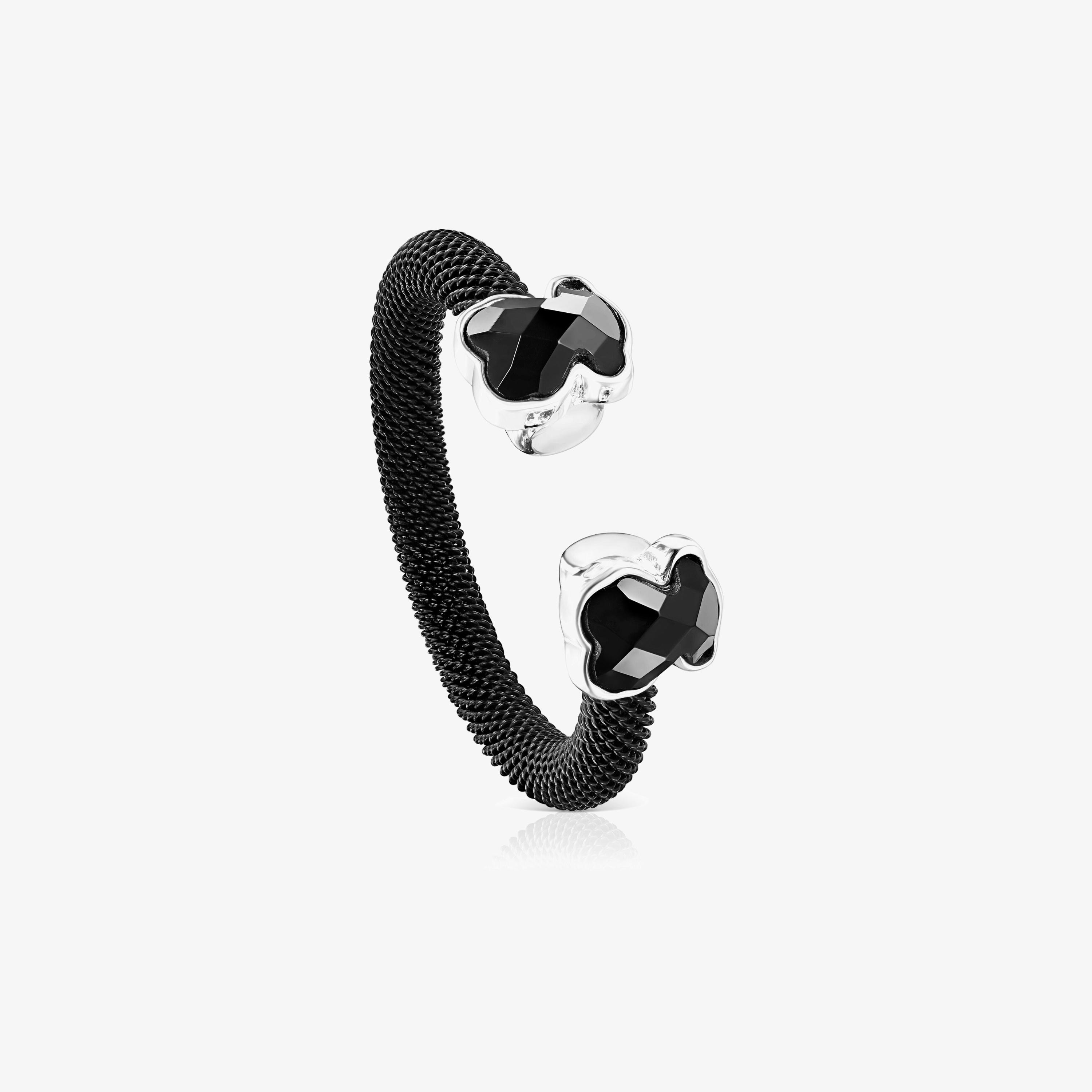 Black IP Steel Mesh Color open Ring with Onyx