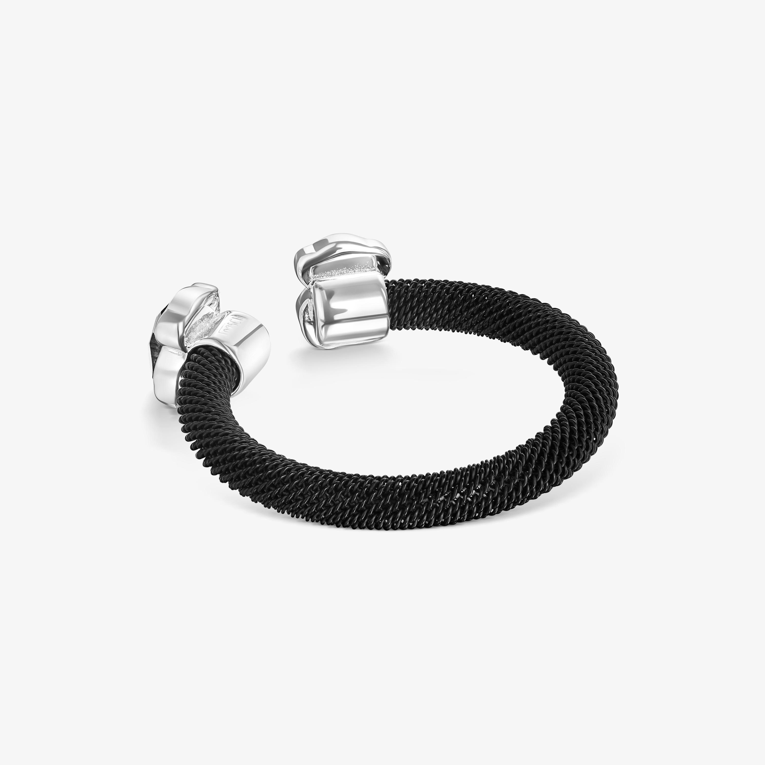 Black IP Steel Mesh Color open Ring with Onyx