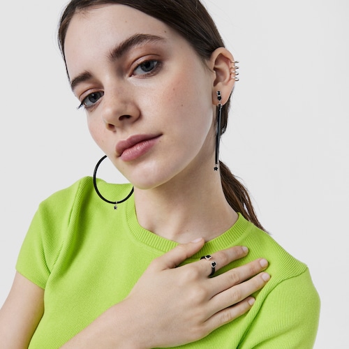 Black IP Steel Mesh Color open Ring with Onyx