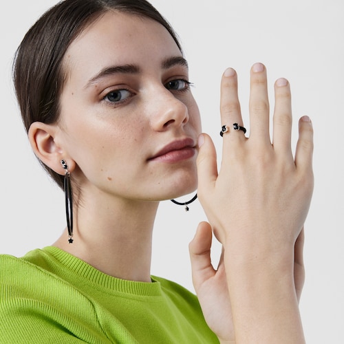 Black IP Steel Mesh Color open Ring with Onyx