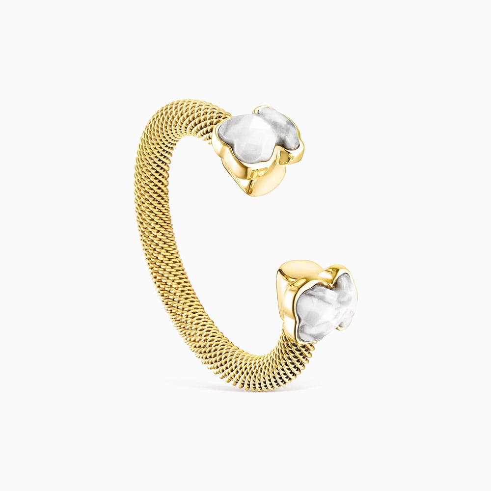 Anillo abierto de acero IP dorado y howlita Mesh Color