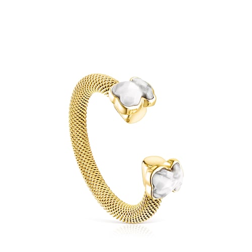 Gold-colored IP Steel Mesh Color open Ring with Howlite
