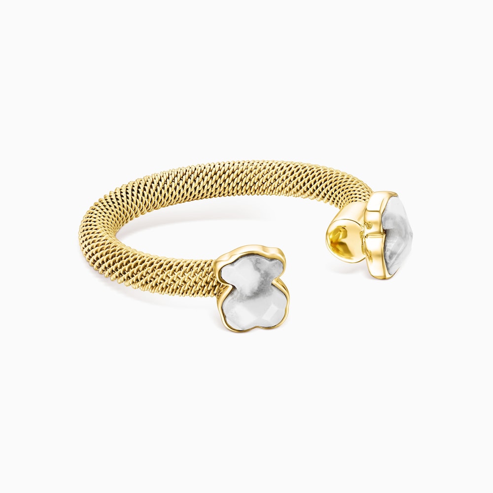 Anillo abierto de acero IP dorado y howlita Mesh Color