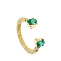 Gold-colored IP Steel Mesh Color open Ring with Malachite
