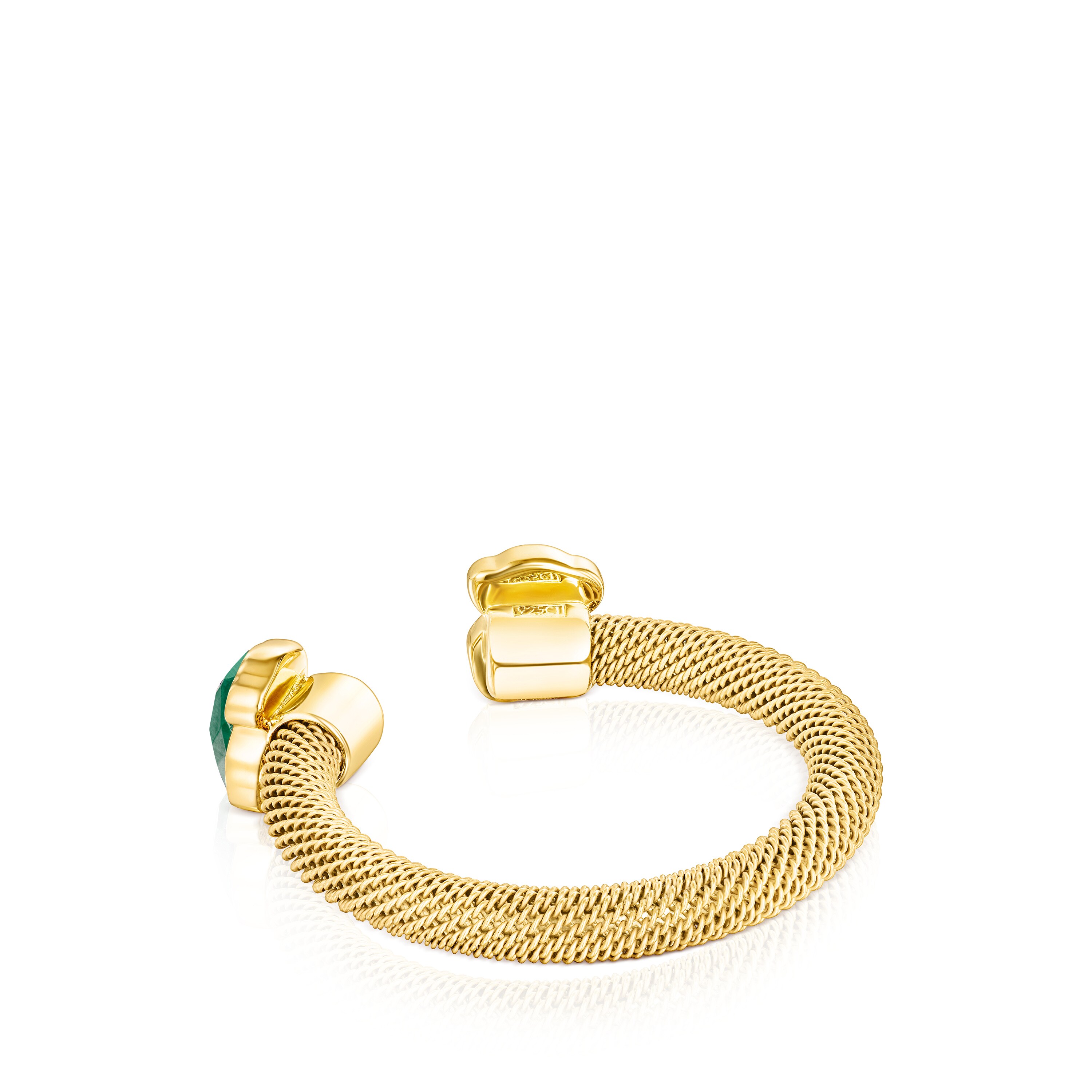 Gold-colored IP Steel Mesh Color open Ring with Malachite