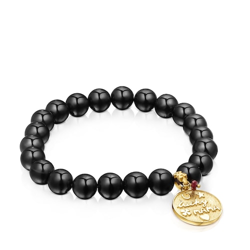 ゴールドコーティングシルバーのTOUS Good Vibes Mamaシュンガ付きブレスレット