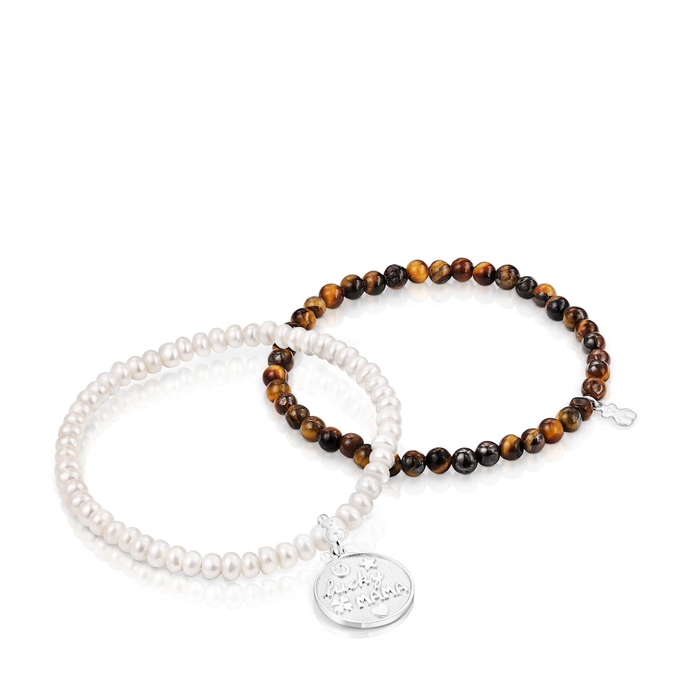 TOUS Good Vibes Mama Bracelets set with Tiger’s Eye and Pearls
