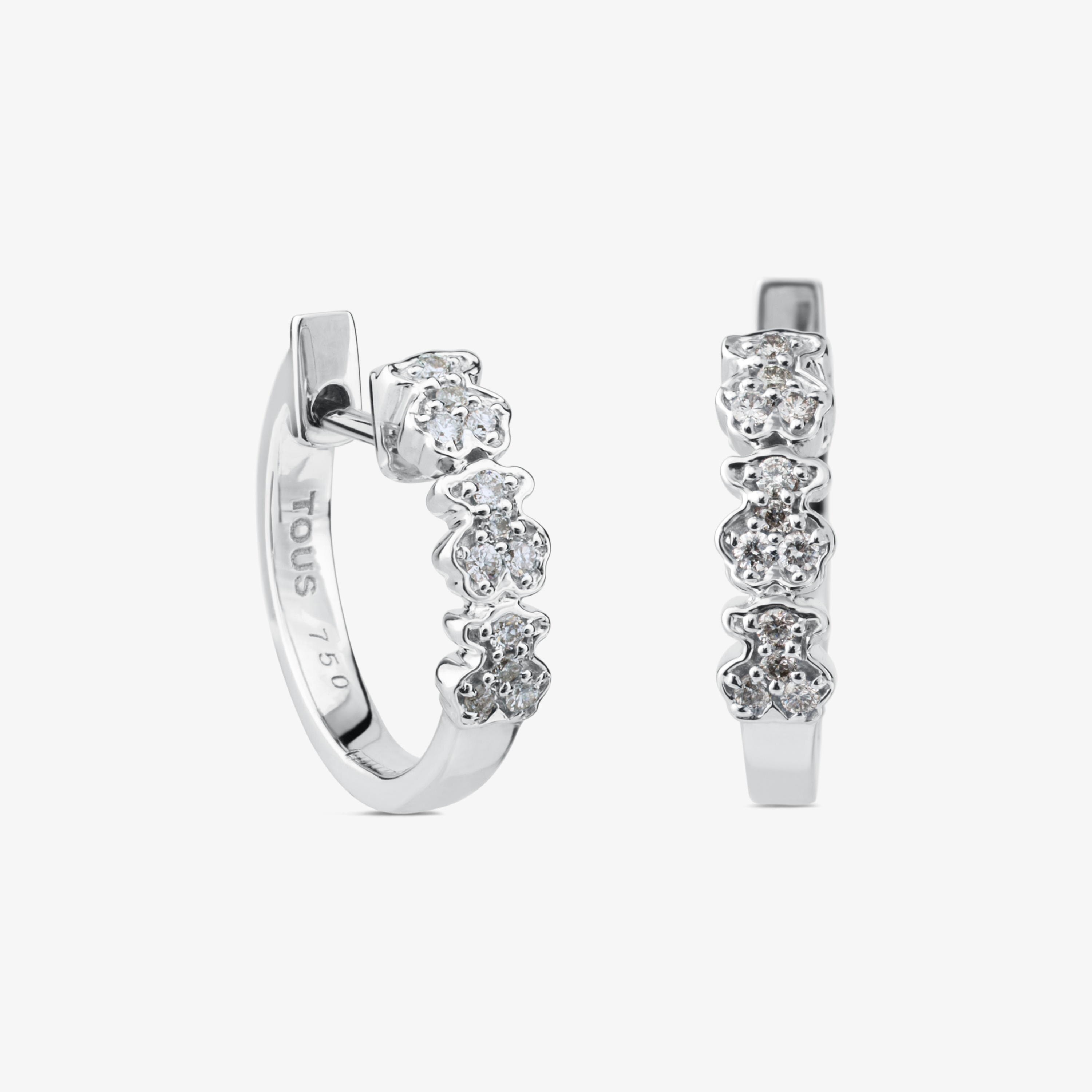 18K white gold TOUS Bear Earrings with three Diamonds Bear motifs