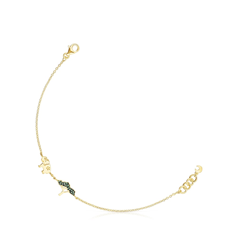 Pulsera elefante - &aacute;rbol con ba&ntilde;o de oro 18 kt sobre plata, tsavorita y peridoto Save