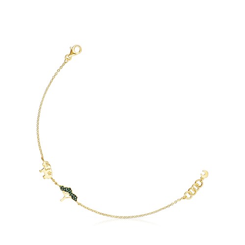 Pulsera elefante - &aacute;rbol con ba&ntilde;o de oro 18 kt sobre plata, tsavorita y peridoto Save