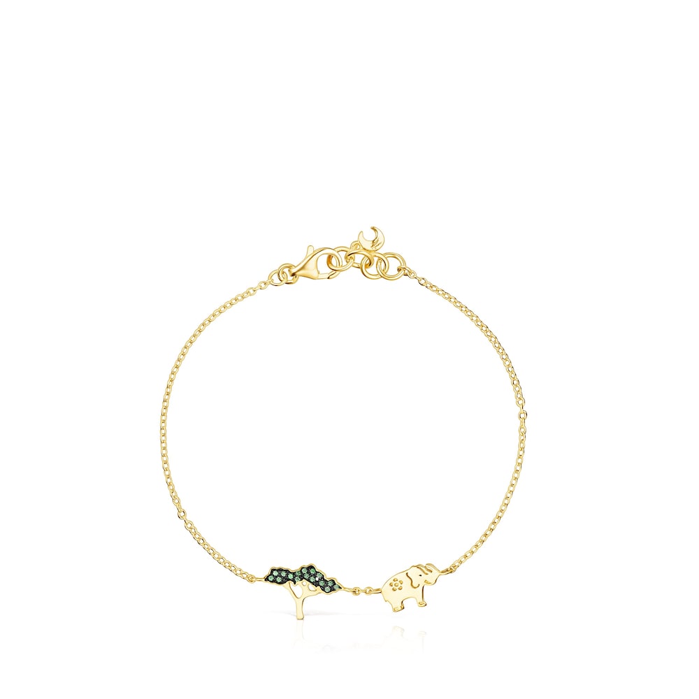 Pulsera elefante - &aacute;rbol con ba&ntilde;o de oro 18 kt sobre plata, tsavorita y peridoto Save