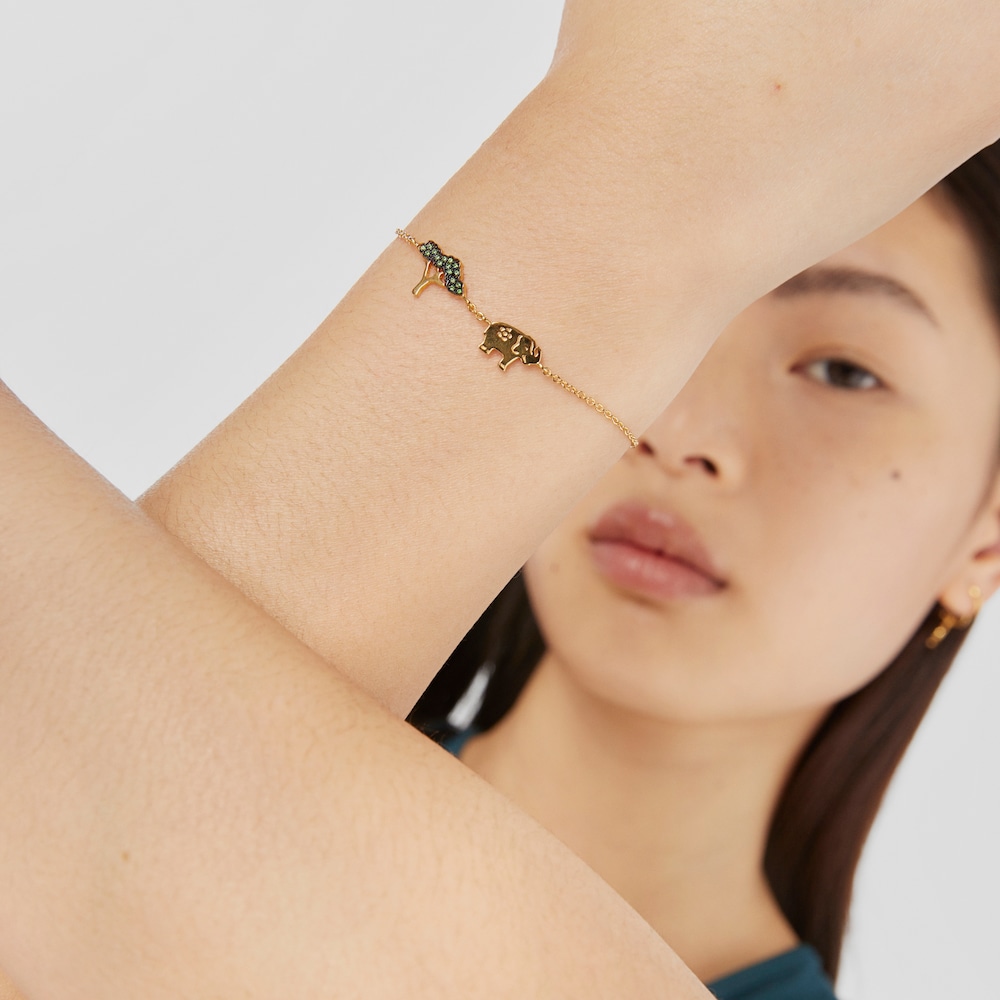 Pulsera elefante - &aacute;rbol con ba&ntilde;o de oro 18 kt sobre plata, tsavorita y peridoto Save