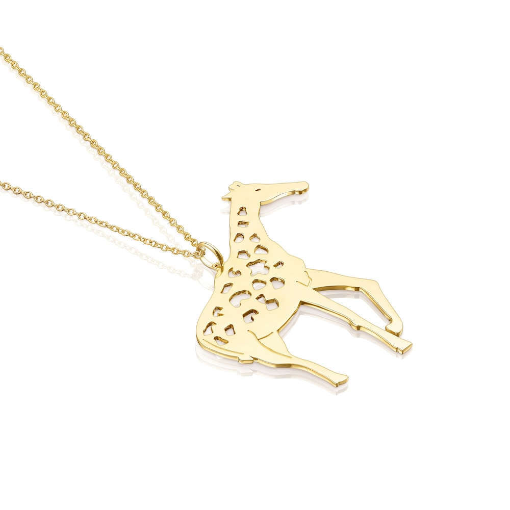 Long Silver Vermeil Save giraffe Necklace