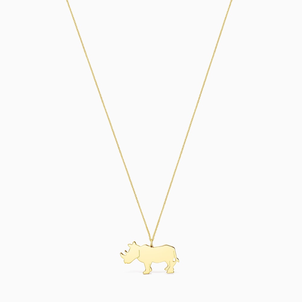 Collar largo rinoceronte con ba&ntilde;o de oro 18 kt sobre plata Save
