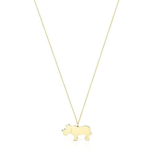 Collar largo rinoceronte con baño de oro 18 kt sobre plata Save