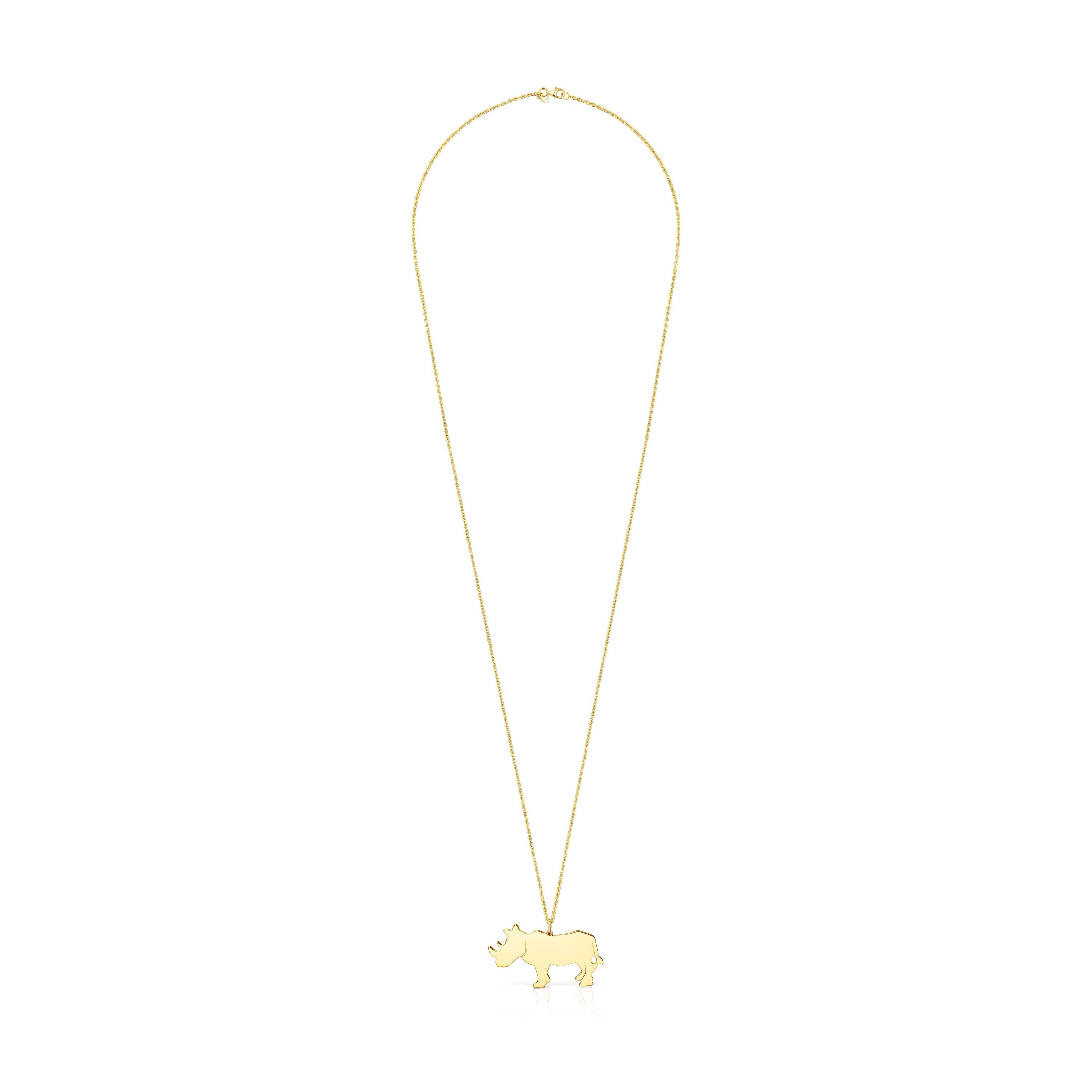 Long Silver Vermeil Save rhinoceros Necklace