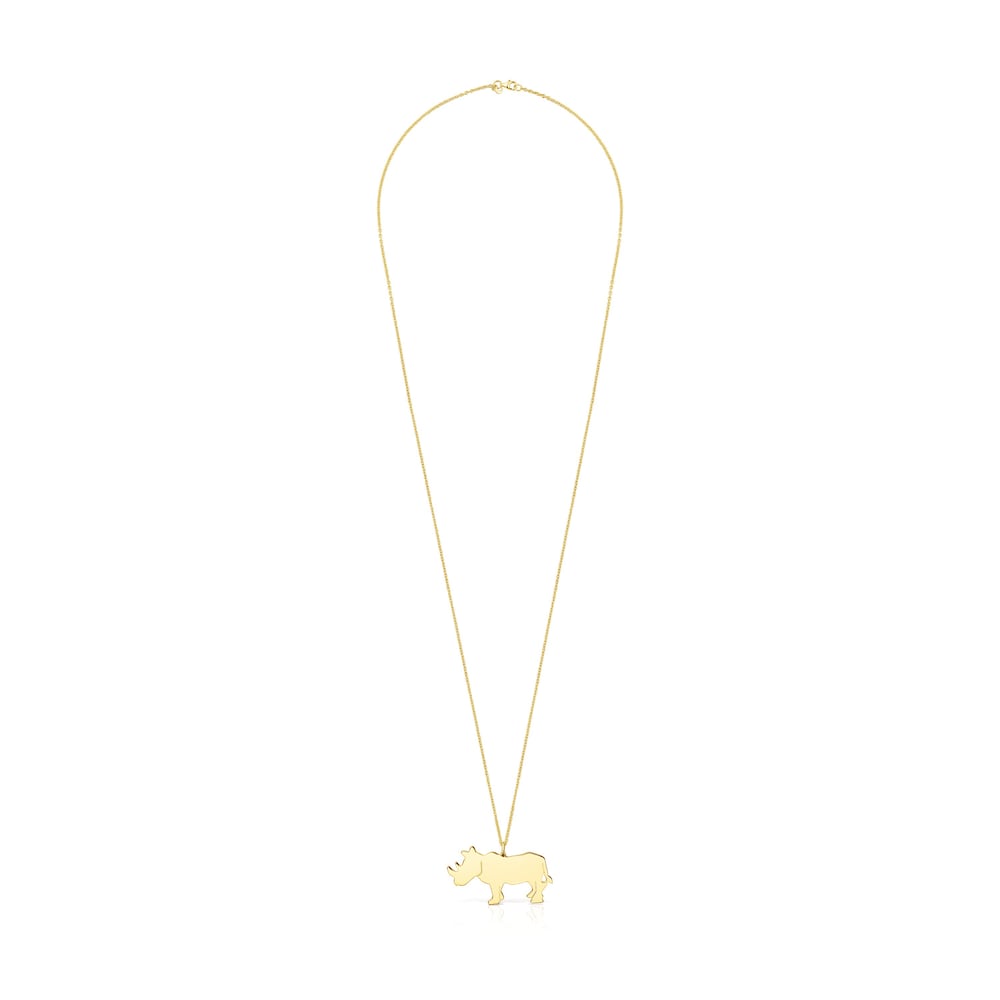 Long Silver Vermeil Save rhinoceros Necklace