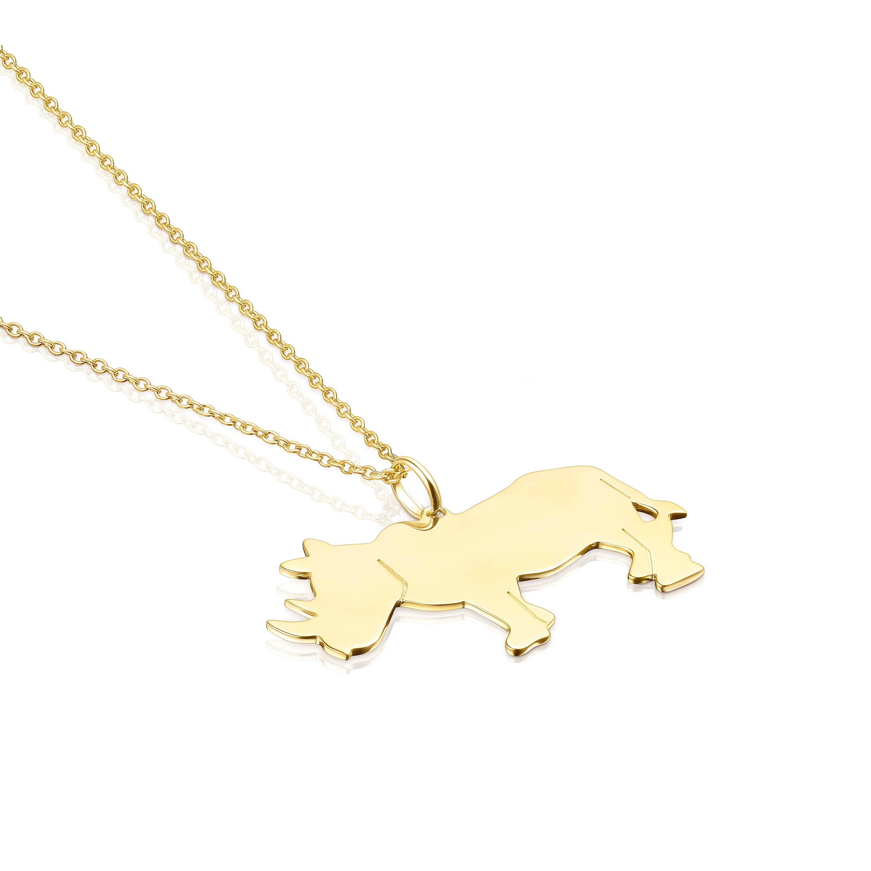Long Silver Vermeil Save rhinoceros Necklace