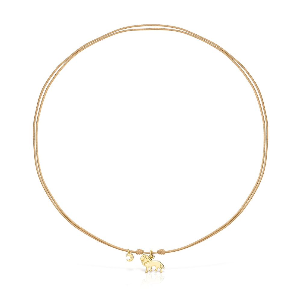Collar Save le&oacute;n con ba&ntilde;o de oro 18 kt sobre plata y Cord&oacute;n beige