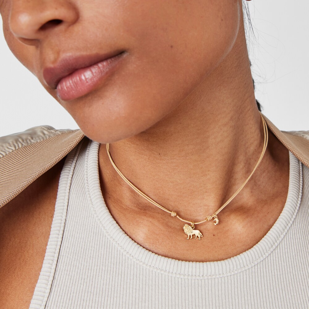 Collar Save le&oacute;n con ba&ntilde;o de oro 18 kt sobre plata y Cord&oacute;n beige