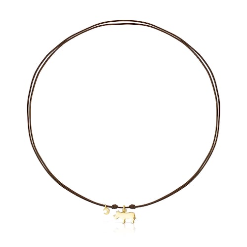 Colar Save rinoceronte em Prata Vermeil e Cord&atilde;o castanho image number 0