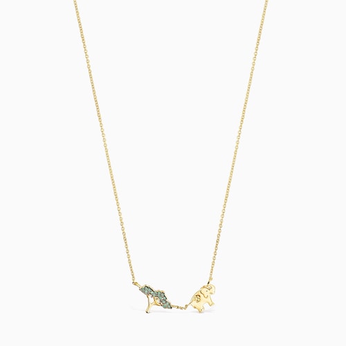 Collar elefante - &aacute;rbol con ba&ntilde;o de oro 18 kt sobre plata y gemas Save